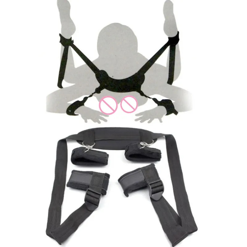 Adults Erotic Bondage Bed Games Sex Equipment Set of Nylon Restraints Handcuffs Ankle Cuffs for Fetish Bdsm Slave Role Play Toys