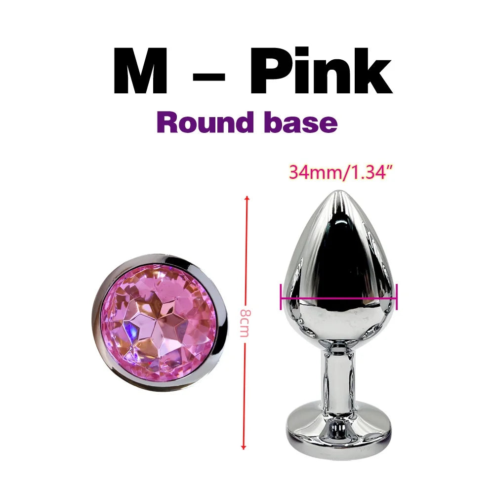 Sex Toy for Women Men Couples Metal Anal Plug Set with Diamond Design 3 Sizes S/M/L Smooth Surface Body Safe Adult Products