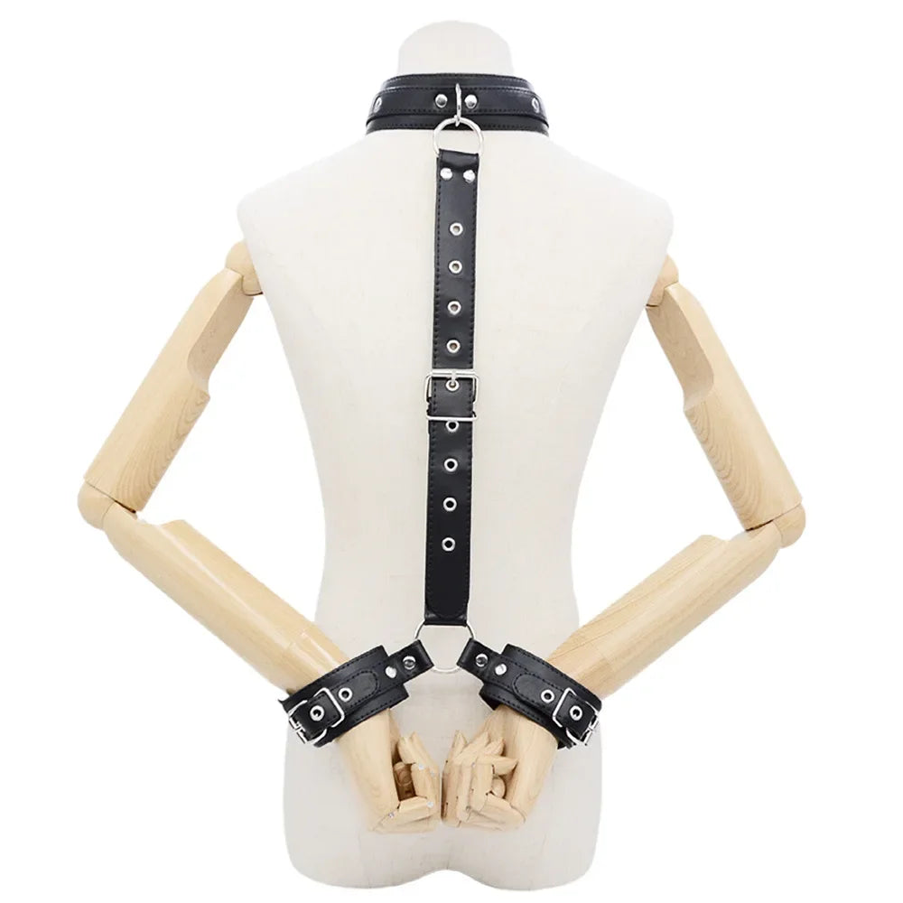 BDSM Bondage Restraint Kit for Couples – Adjustable Neck Collar & Wrist Cuffs Set (SM Sex Toys for Women & Men)