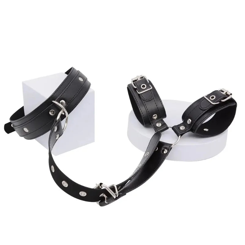 BDSM Bondage Restraint Kit for Couples – Adjustable Neck Collar & Wrist Cuffs Set (SM Sex Toys for Women & Men)