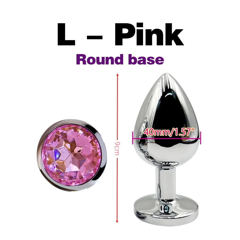 Sex Toy for Women Men Couples Metal Anal Plug Set with Diamond Design 3 Sizes S/M/L Smooth Surface Body Safe Adult Products