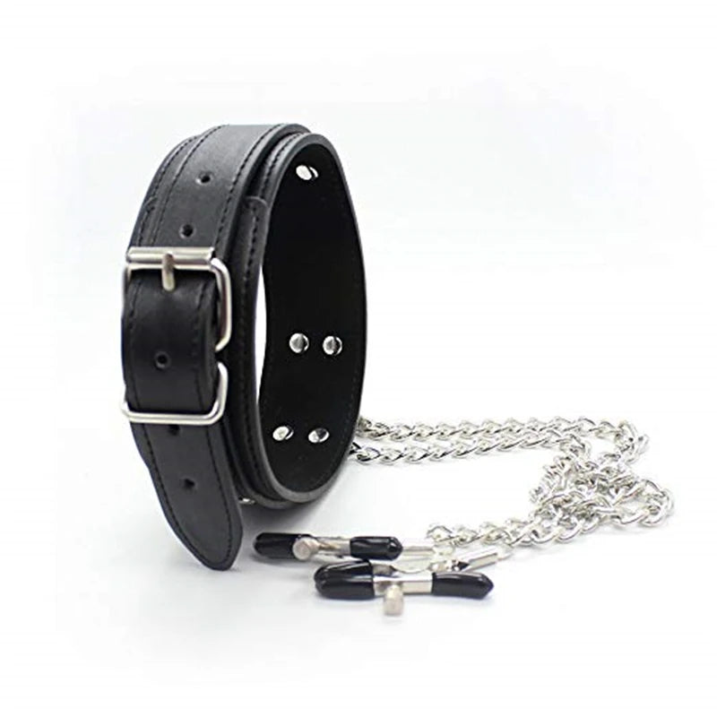 BDSM Fetish Collar Nipple Clamps Leather Necklace Chain Slave Erotic Adult Sex Toys For Women Couples Men Fliting Games Sex Shop