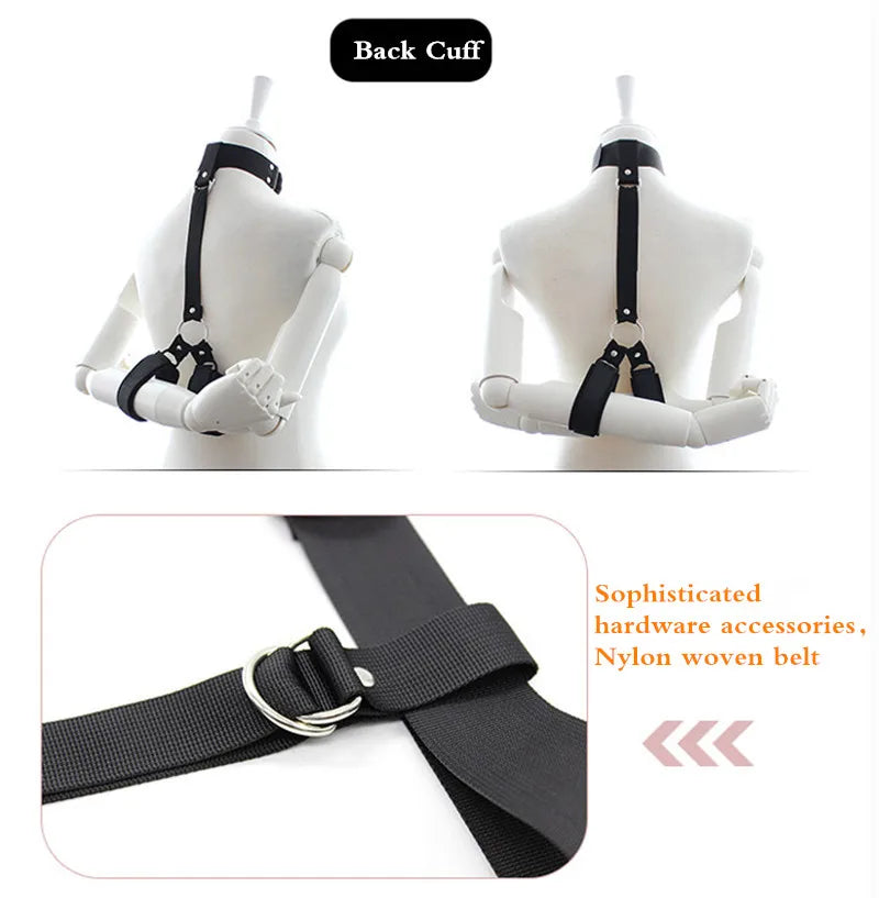 Behind Back Hand Cuffs Slave Collar BDSM Bondage Restraints Mouth Gag Harness For Women Bondage Gear Erotic Toys For Couples