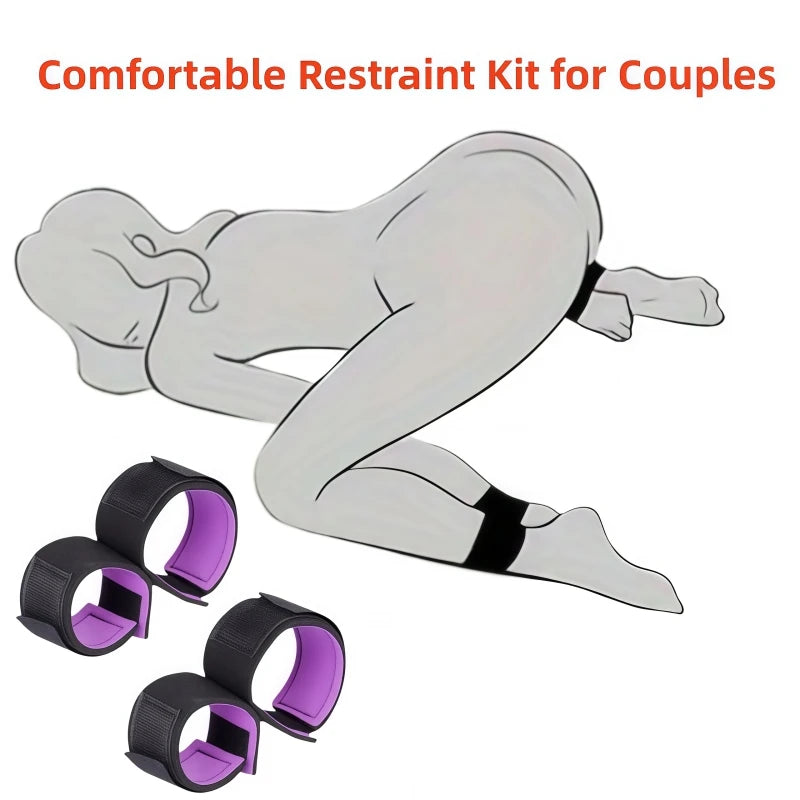 Bondage Set Adjustable Leg Spreader | Soft Padded Restraint Kit Wrist Ankle Cuffs for Couple Adult Games