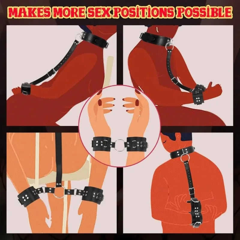 BDSM Bondage Restraint Kit for Couples – Adjustable Neck Collar & Wrist Cuffs Set (SM Sex Toys for Women & Men)
