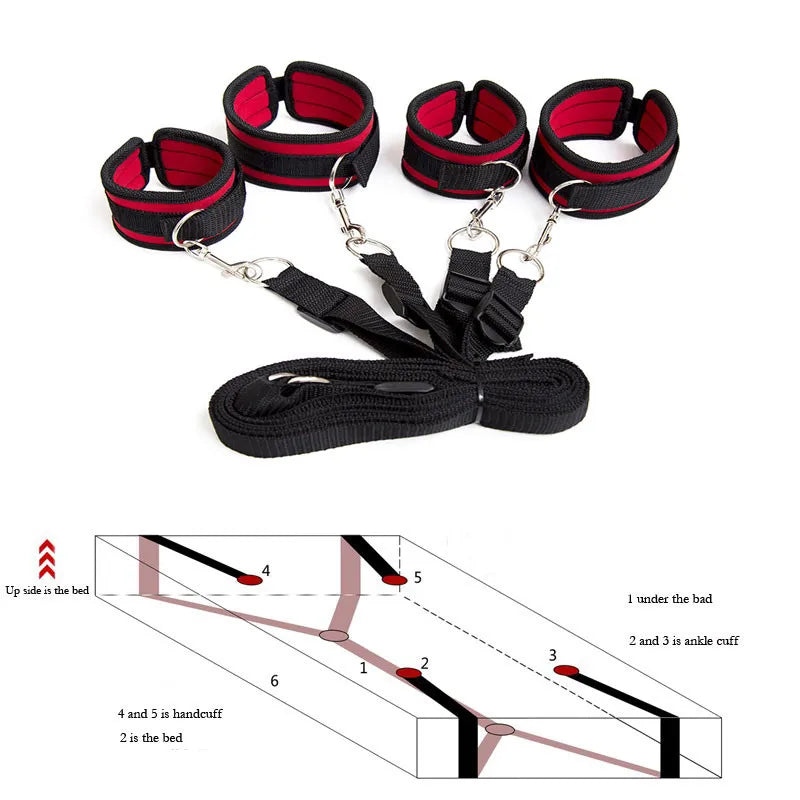 Restraint Set BDSM Bondage Handcuffs & Ankle Cuffs Slave On The Bed Open Leg Flirt Sex Toys For Women Couples Erotic Adult Game