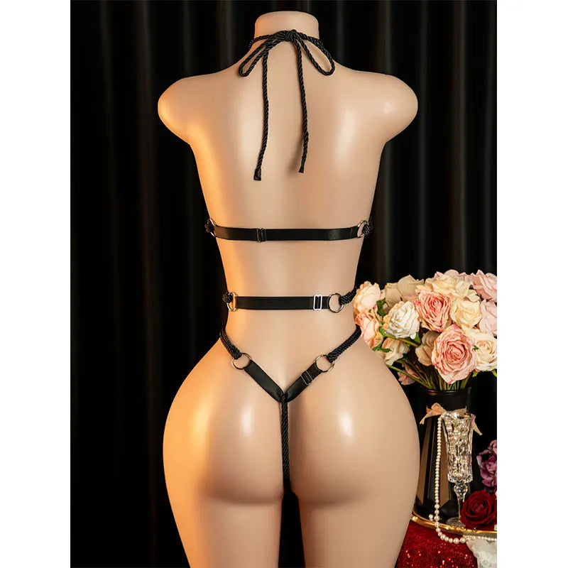 Lace Bondage Set Is For Nights Of Desire Crotchless Nude Costume Naughty Woman Erotic Underwear On Bed Exotic Bodysuit Sexy Tops
