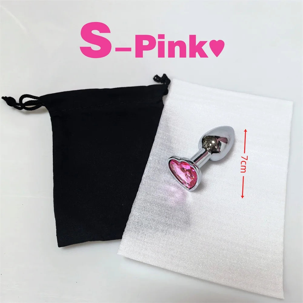 Sex Toy for Women Men Couples Metal Anal Plug Set with Diamond Design 3 Sizes S/M/L Smooth Surface Body Safe Adult Products