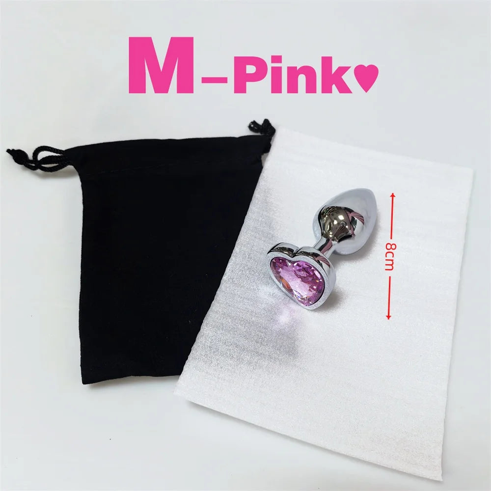 Sex Toy for Women Men Couples Metal Anal Plug Set with Diamond Design 3 Sizes S/M/L Smooth Surface Body Safe Adult Products