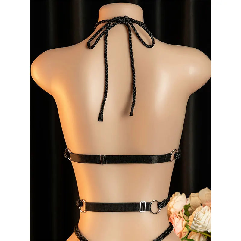 Lace Bondage Set Is For Nights Of Desire Crotchless Nude Costume Naughty Woman Erotic Underwear On Bed Exotic Bodysuit Sexy Tops