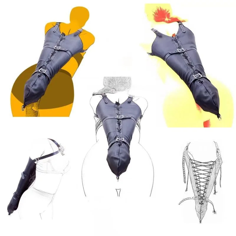 bondage leather glove Zipper Single Glove Armbinder with Over Shoulder Straps Sexy Full Sleeve One Arm Binder Bondage Restraint