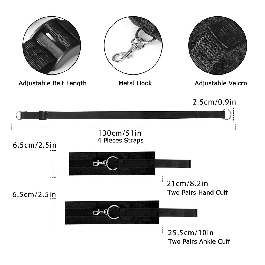 Multi-function Bed Bondage Straps Binding on The Bed Soft 4 Cuffs Different Scenarios Restraints Bondage Play Tools For Couples