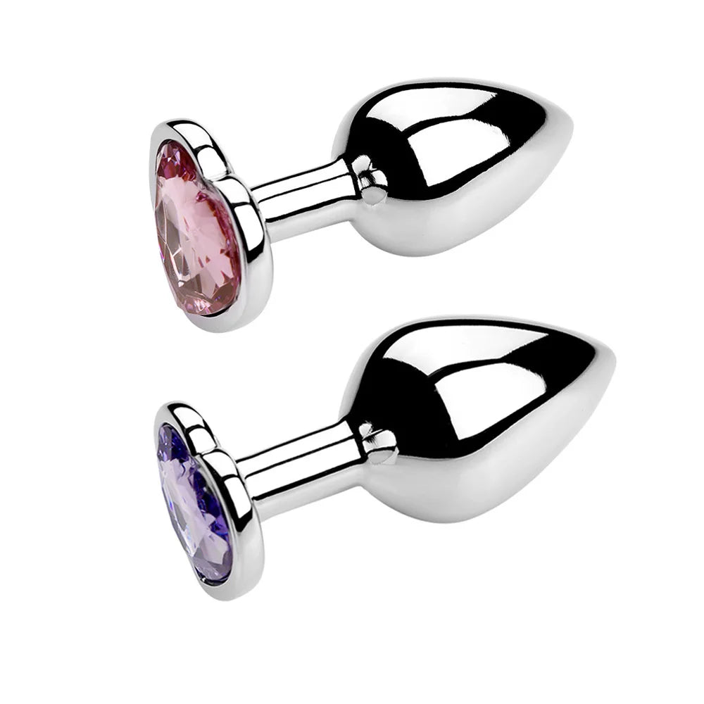Sex Toy for Women Men Couples Metal Anal Plug Set with Diamond Design 3 Sizes S/M/L Smooth Surface Body Safe Adult Products