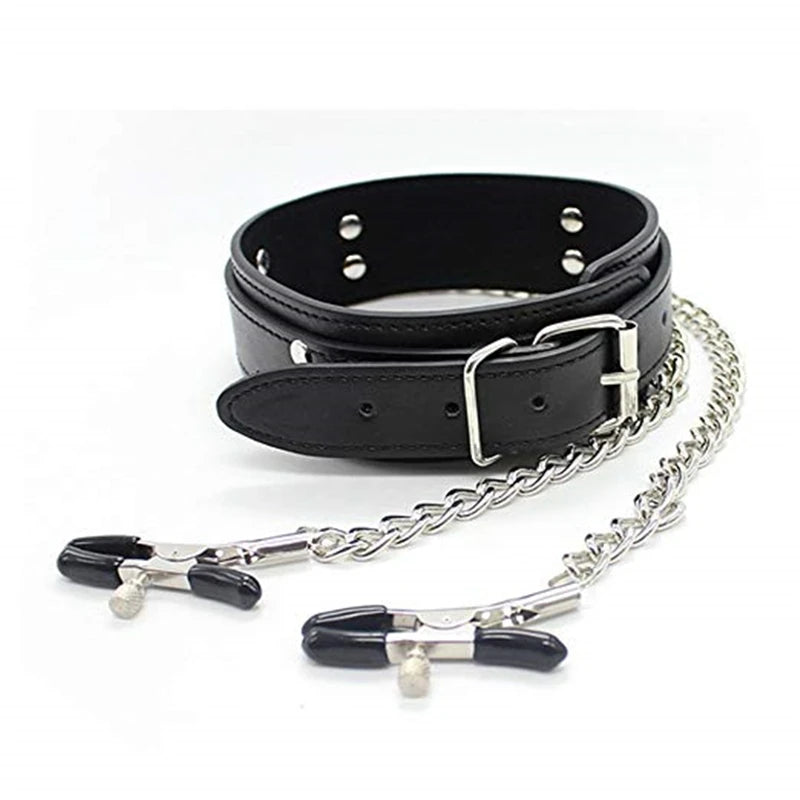 BDSM Fetish Collar Nipple Clamps Leather Necklace Chain Slave Erotic Adult Sex Toys For Women Couples Men Fliting Games Sex Shop