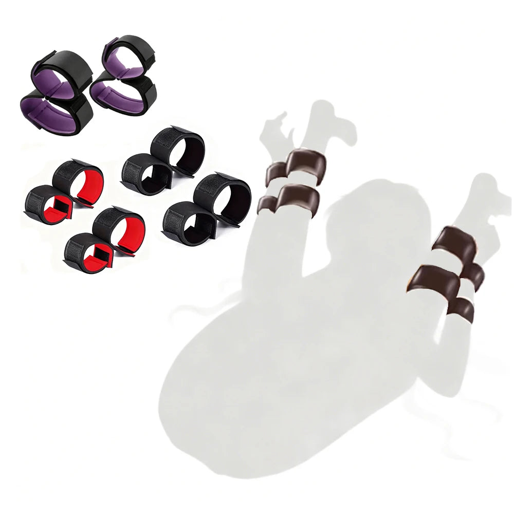 Adult SM Restraint Handcuffs& Ankle Cuffs Slave Tools Bdsm Wrist To Ankle Cuffs Open Leg Hand Toys Bondage For Couples