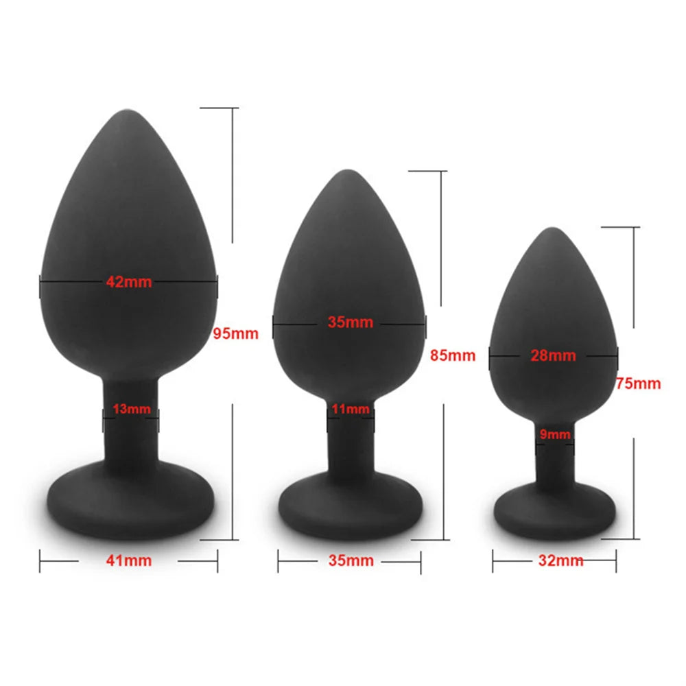 Sex Toy for Women Men Couples Metal Anal Plug Set with Diamond Design 3 Sizes S/M/L Smooth Surface Body Safe Adult Products