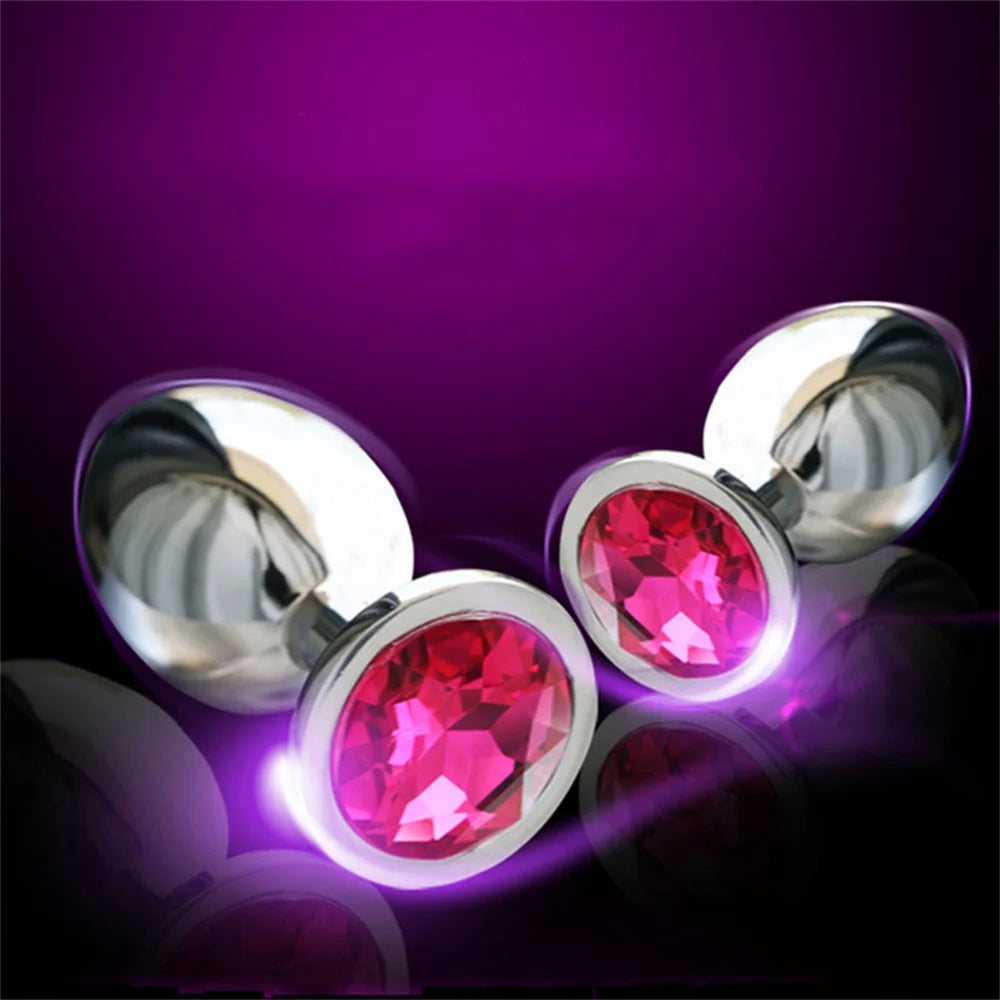 Sex Toy for Women Men Couples Metal Anal Plug Set with Diamond Design 3 Sizes S/M/L Smooth Surface Body Safe Adult Products