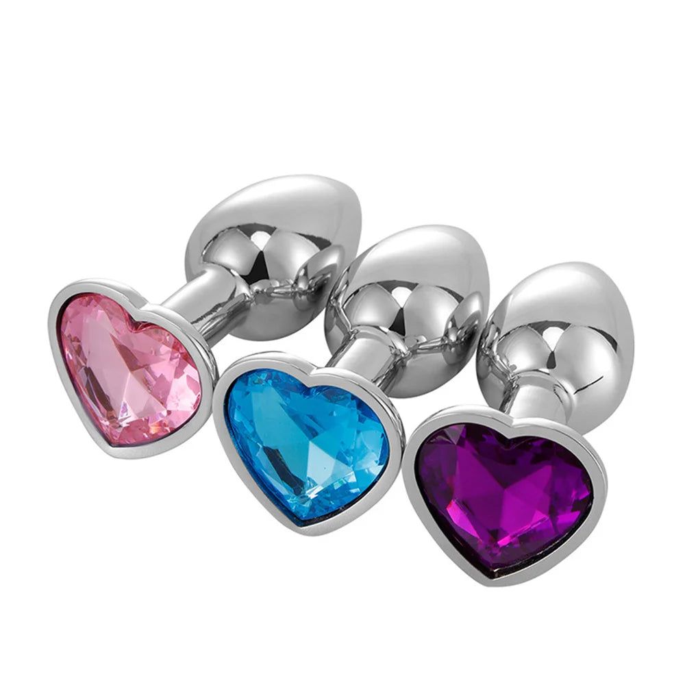 Sex Toy for Women Men Couples Metal Anal Plug Set with Diamond Design 3 Sizes S/M/L Smooth Surface Body Safe Adult Products